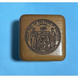 Wisconsin State Seal , Small 2.4 Inch Wooden Ring Box Made In Wisconsin